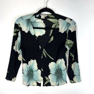 Alberto Makali Black & Aqua Floral Lightweight Cardigan Sweater Women’s‎ Sz M